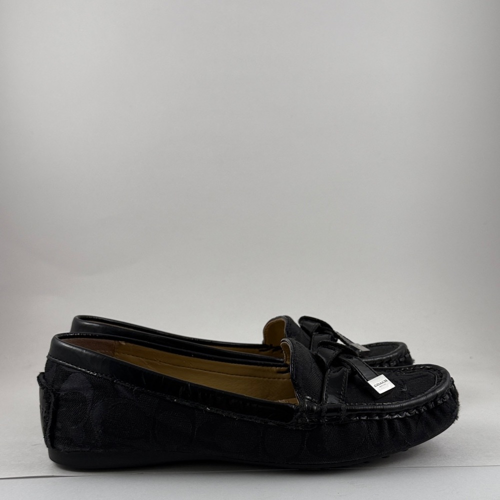 Coach Black Signature Canvas Moccasin Loafers with Leather Trim